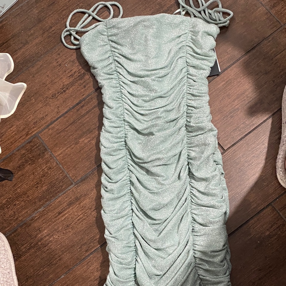 Chic Ruched Mint Dress with Spaghetti Straps